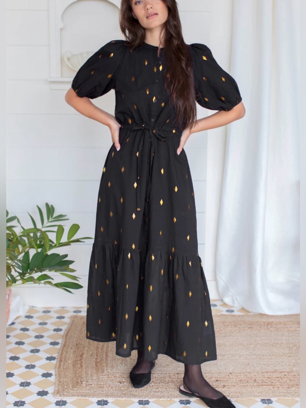 Emerson Fry Lucy Dress - Gold Leaf Lurex Black